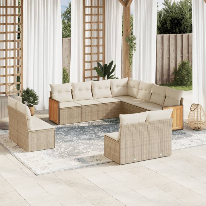 11-tlg. Garten-Sofagarnitur mit Kissen Schwarz Poly Rattan