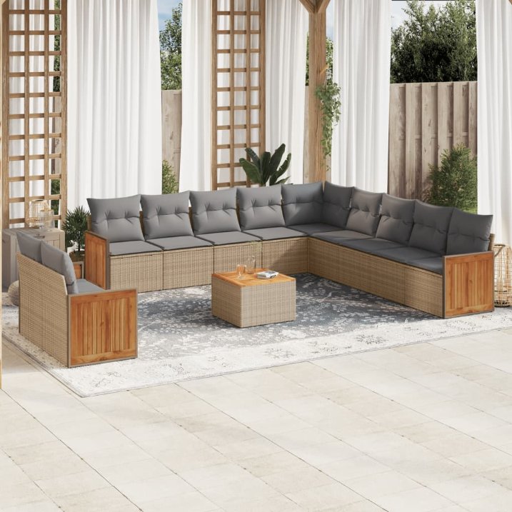11-tlg. Garten-Sofagarnitur mit Kissen Schwarz Poly Rattan