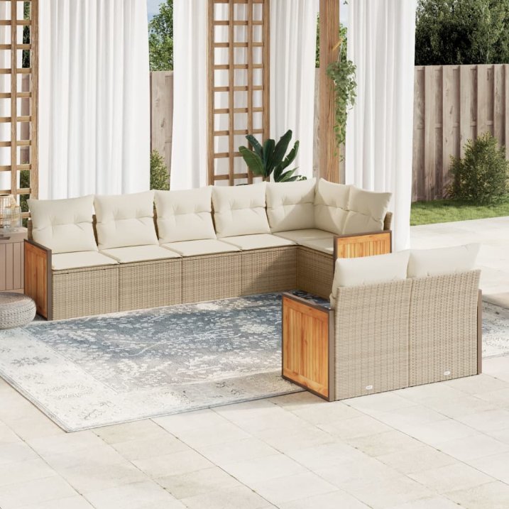 8-tlg. Garten-Sofagarnitur mit Kissen Schwarz Poly Rattan