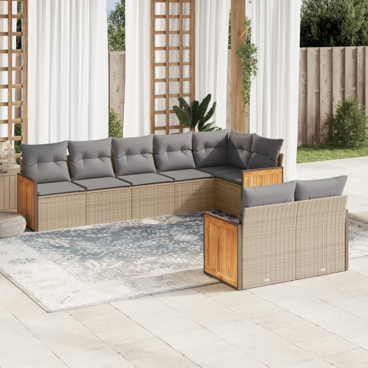 8-tlg. Garten-Sofagarnitur mit Kissen Schwarz Poly Rattan