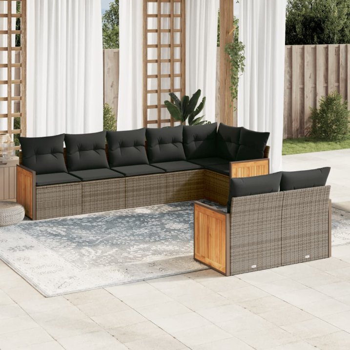 8-tlg. Garten-Sofagarnitur mit Kissen Schwarz Poly Rattan