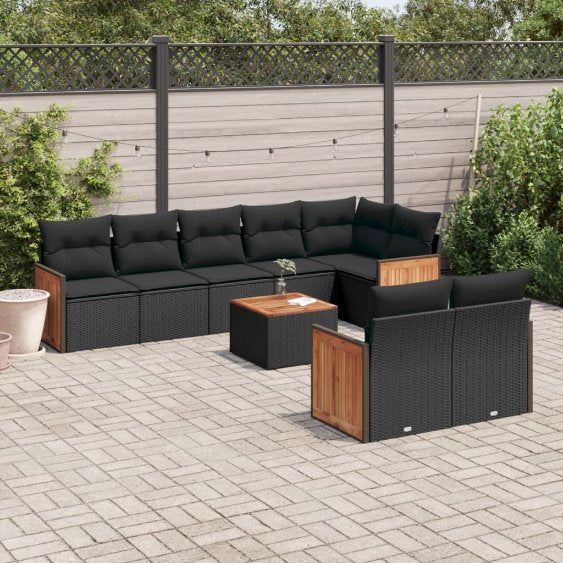 8-tlg. Garten-Sofagarnitur mit Kissen Schwarz Poly Rattan