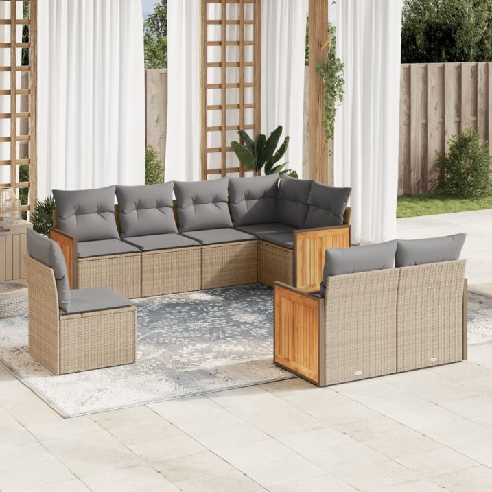 8-tlg. Garten-Sofagarnitur mit Kissen Schwarz Poly Rattan