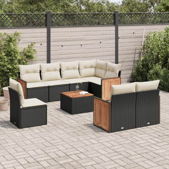 8-tlg. Garten-Sofagarnitur mit Kissen Schwarz Poly Rattan