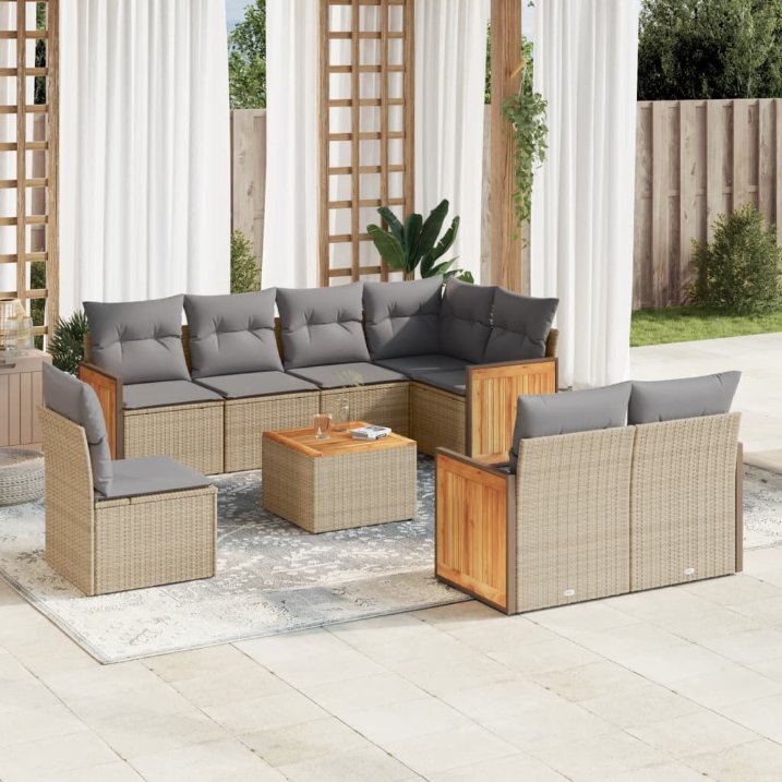 8-tlg. Garten-Sofagarnitur mit Kissen Schwarz Poly Rattan