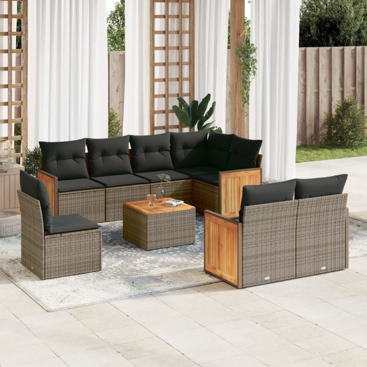 8-tlg. Garten-Sofagarnitur mit Kissen Schwarz Poly Rattan