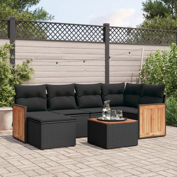 6-tlg. Garten-Sofagarnitur mit Kissen Schwarz Poly Rattan