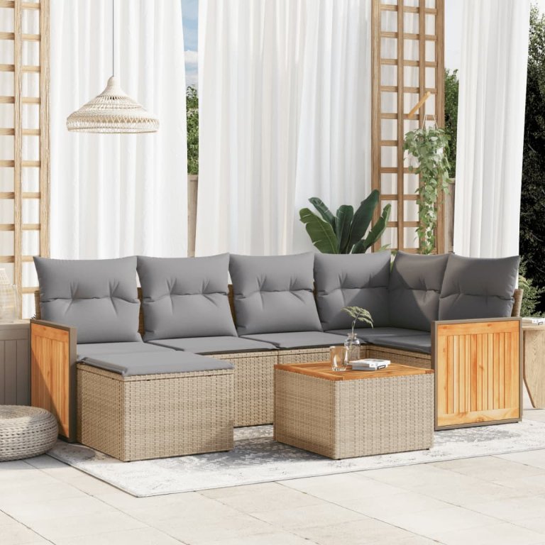 6-tlg. Garten-Sofagarnitur mit Kissen Schwarz Poly Rattan