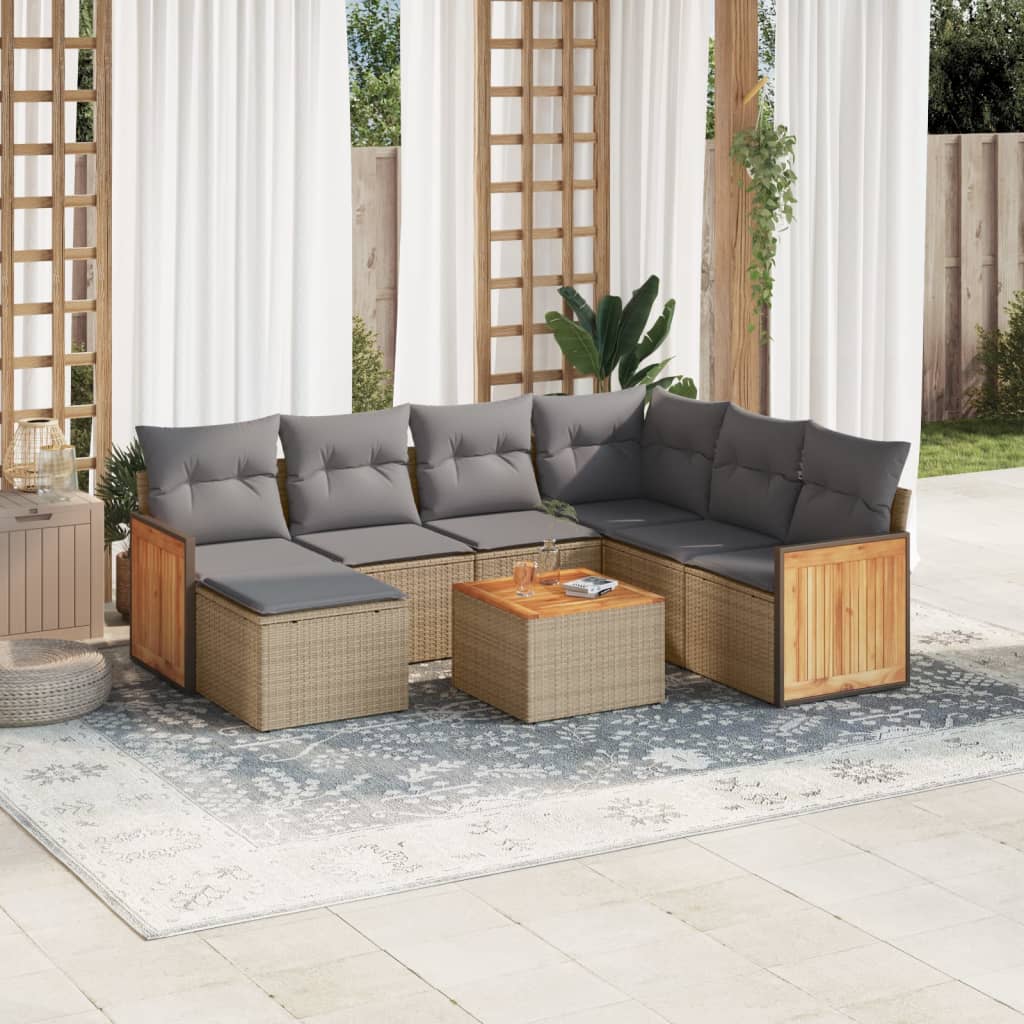 7-tlg. Garten-Sofagarnitur mit Kissen Schwarz Poly Rattan