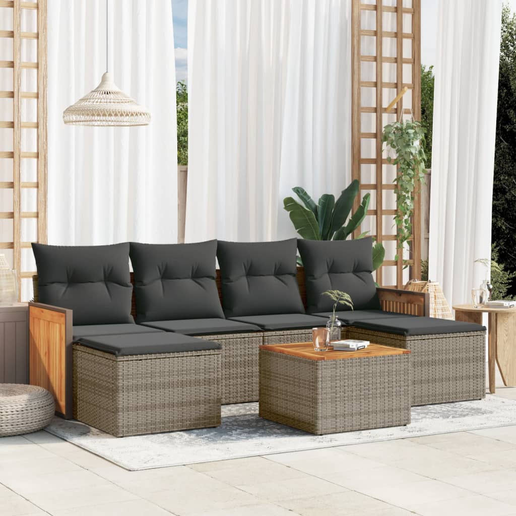 6-tlg. Garten-Sofagarnitur mit Kissen Schwarz Poly Rattan