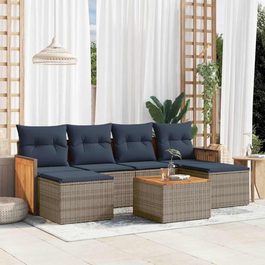 6-teiliges Gartensofa-Set mit Kissen, schwarzes Polyrattan