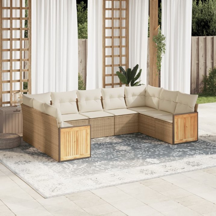 8-tlg. Garten-Sofagarnitur mit Kissen Schwarz Poly Rattan