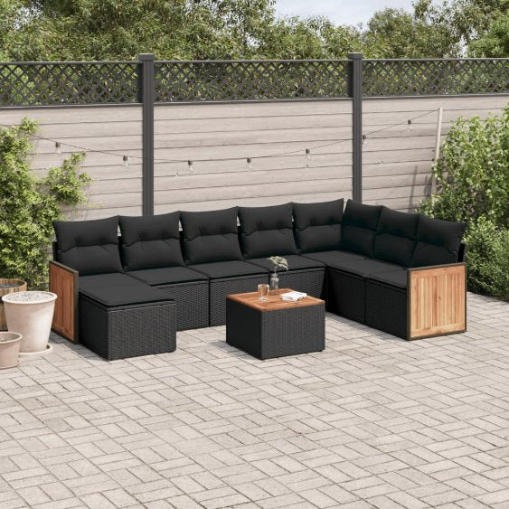 8-tlg. Garten-Sofagarnitur mit Kissen Schwarz Poly Rattan