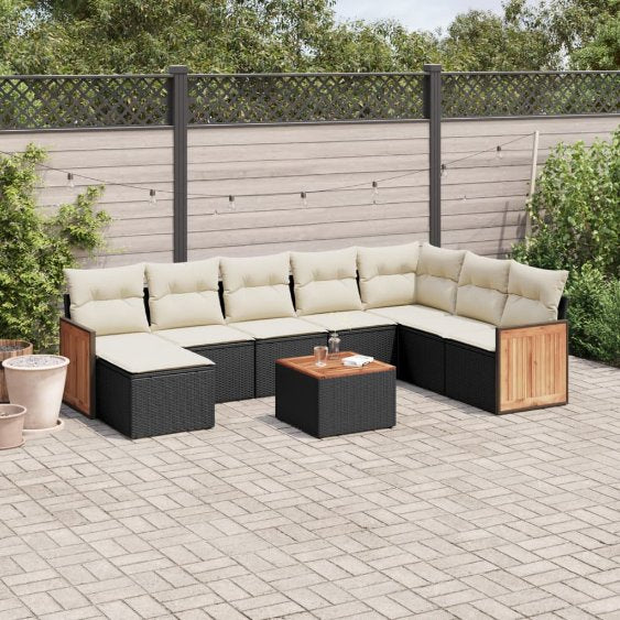 8-tlg. Garten-Sofagarnitur mit Kissen Schwarz Poly Rattan