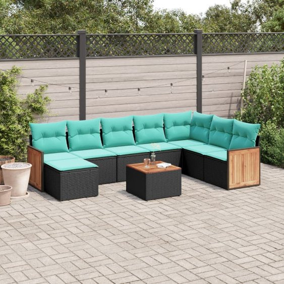 8-teiliges Gartensofa-Set mit Kissen, grau, Polyrattan