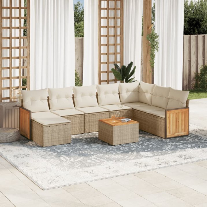 8-tlg. Garten-Sofagarnitur mit Kissen Schwarz Poly Rattan