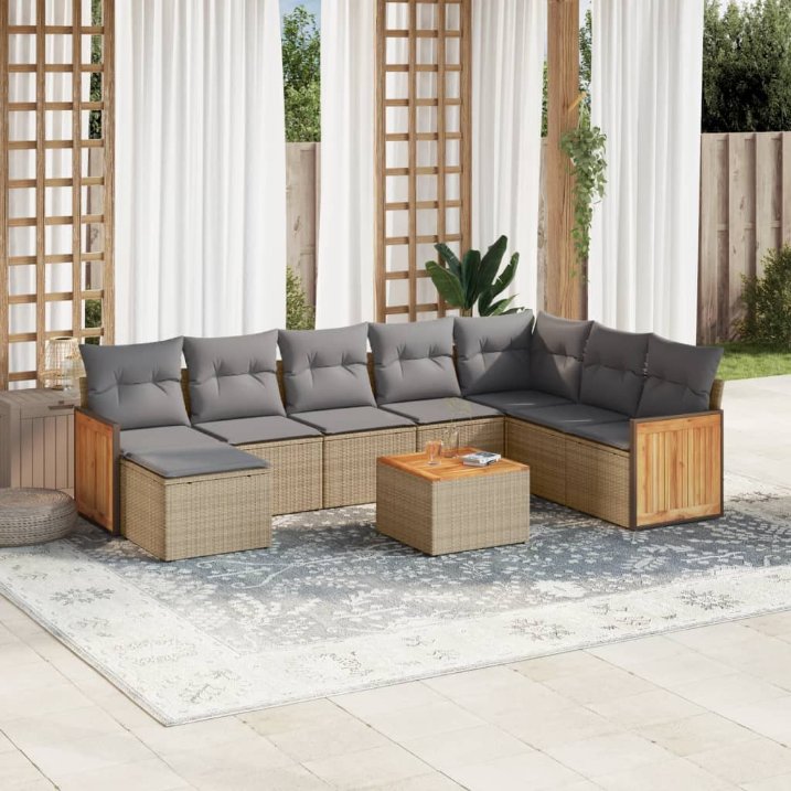 8-tlg. Garten-Sofagarnitur mit Kissen Schwarz Poly Rattan