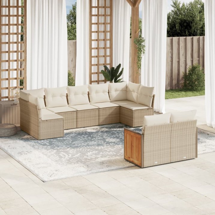 9-tlg. Garten-Sofagarnitur mit Kissen Schwarz Poly Rattan