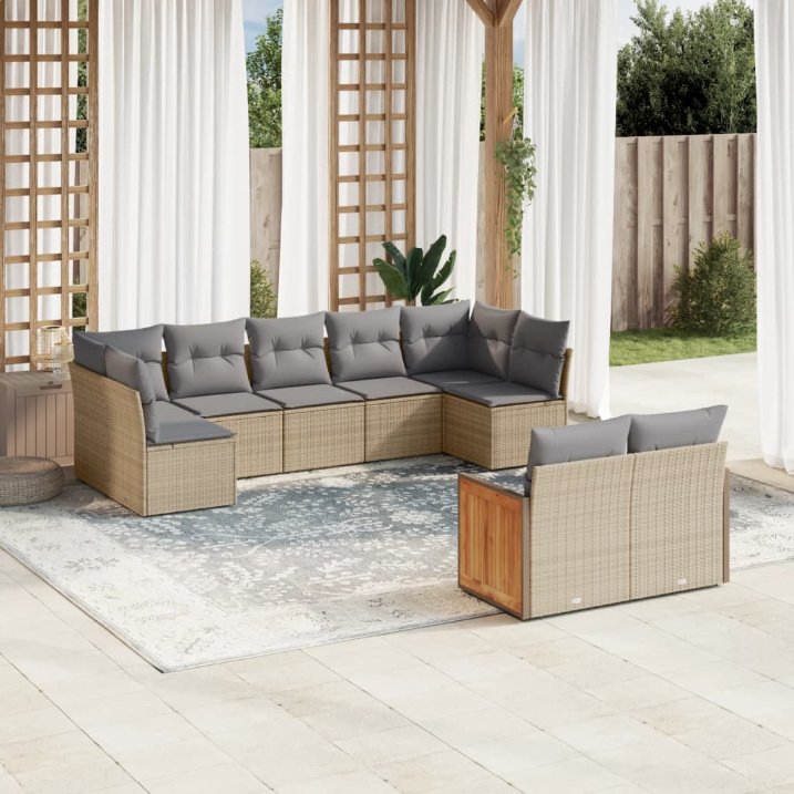 9-tlg. Garten-Sofagarnitur mit Kissen Schwarz Poly Rattan