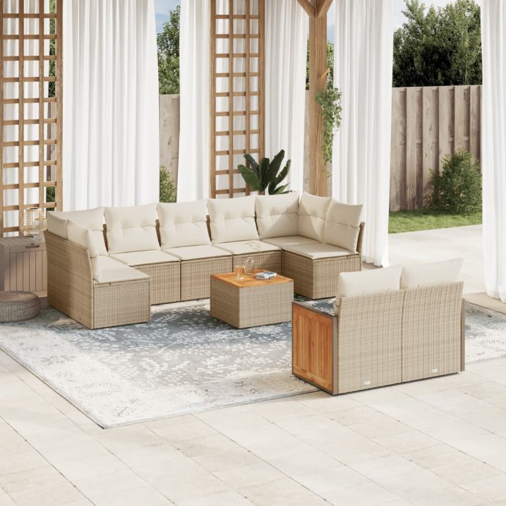 9-tlg. Garten-Sofagarnitur mit Kissen Schwarz Poly Rattan