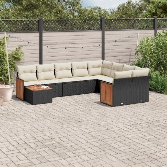 vidaXL 10-tlg. Garten-Sofagarnitur mit Kissen Schwarz Poly Rattan