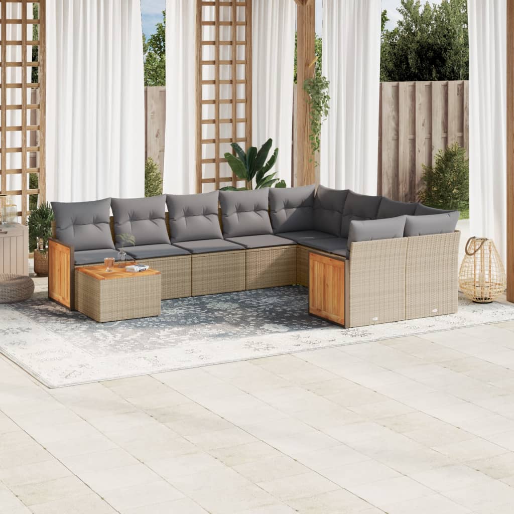 vidaXL 10-tlg. Garten-Sofagarnitur mit Kissen Schwarz Poly Rattan