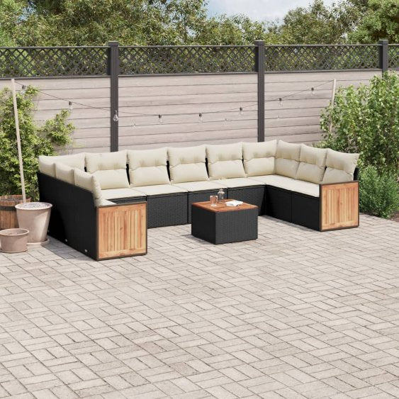 vidaXL 10-tlg. Garten-Sofagarnitur mit Kissen Schwarz Poly Rattan