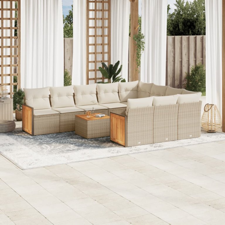 vidaXL 10-tlg. Garten-Sofagarnitur mit Kissen Schwarz Poly Rattan