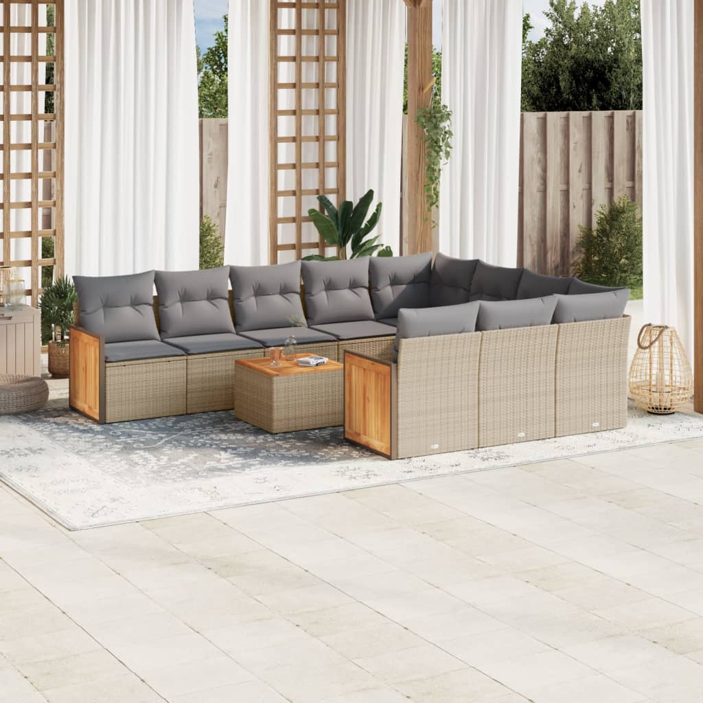 vidaXL 10-tlg. Garten-Sofagarnitur mit Kissen Schwarz Poly Rattan