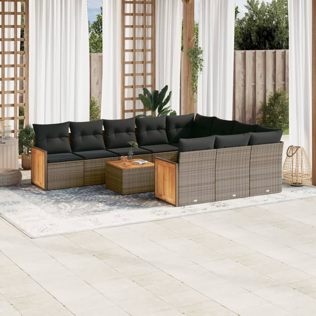 vidaXL 10-tlg. Garten-Sofagarnitur mit Kissen Schwarz Poly Rattan
