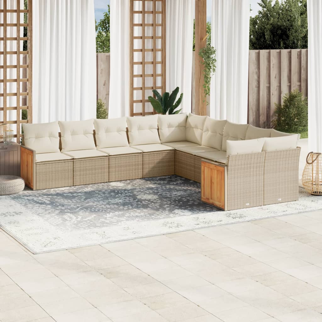 vidaXL 10-tlg. Garten-Sofagarnitur mit Kissen Schwarz Poly Rattan