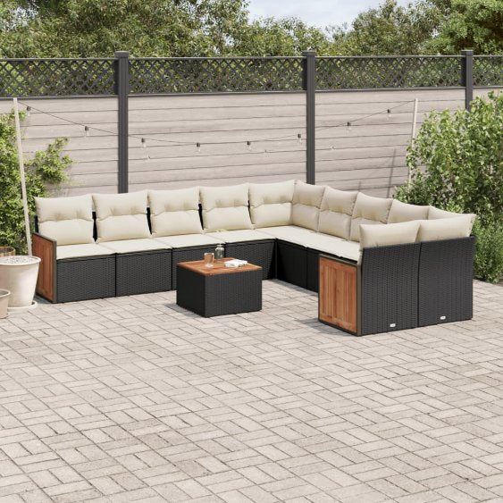 vidaXL 10-tlg. Garten-Sofagarnitur mit Kissen Schwarz Poly Rattan