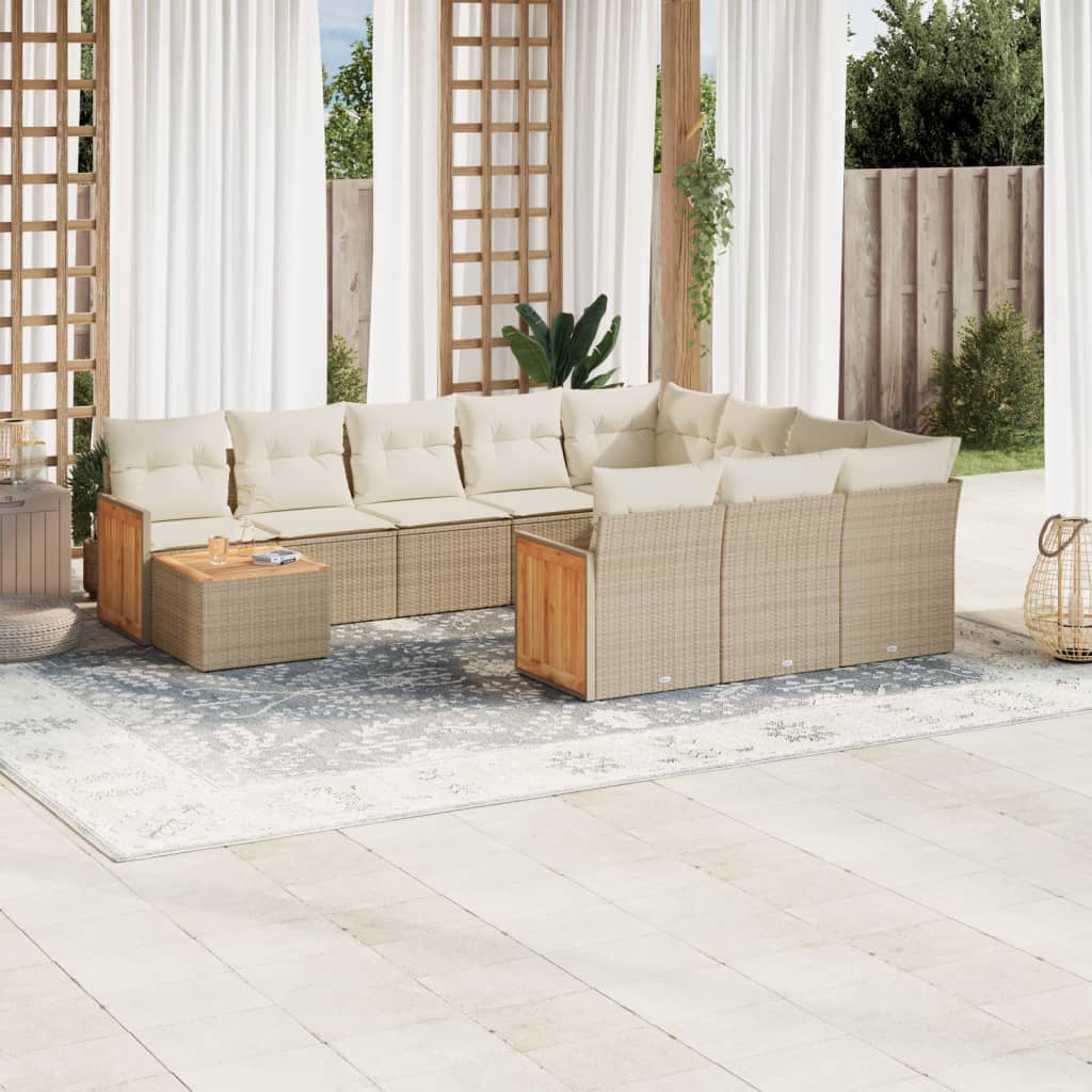 11-tlg. Garten-Sofagarnitur mit Kissen Schwarz Poly Rattan
