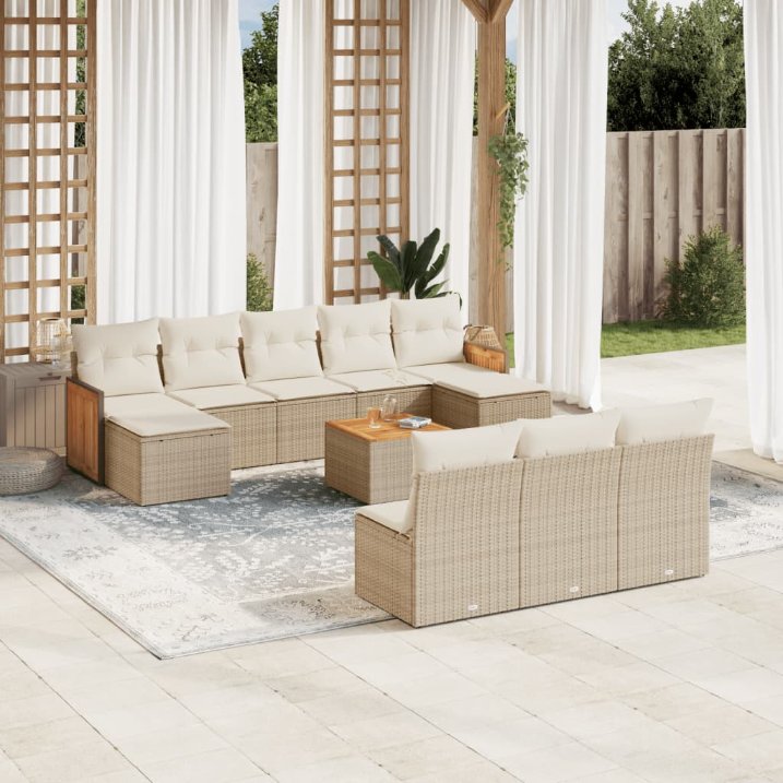 vidaXL 10-tlg. Garten-Sofagarnitur mit Kissen Schwarz Poly Rattan