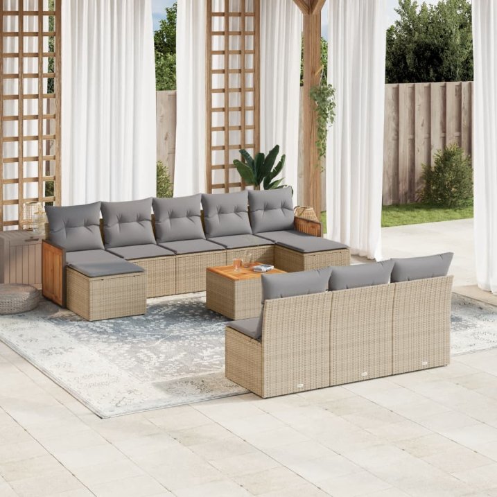 vidaXL 10-tlg. Garten-Sofagarnitur mit Kissen Schwarz Poly Rattan