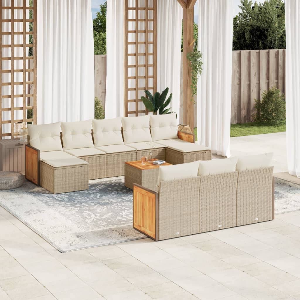 vidaXL 10-tlg. Garten-Sofagarnitur mit Kissen Schwarz Poly Rattan
