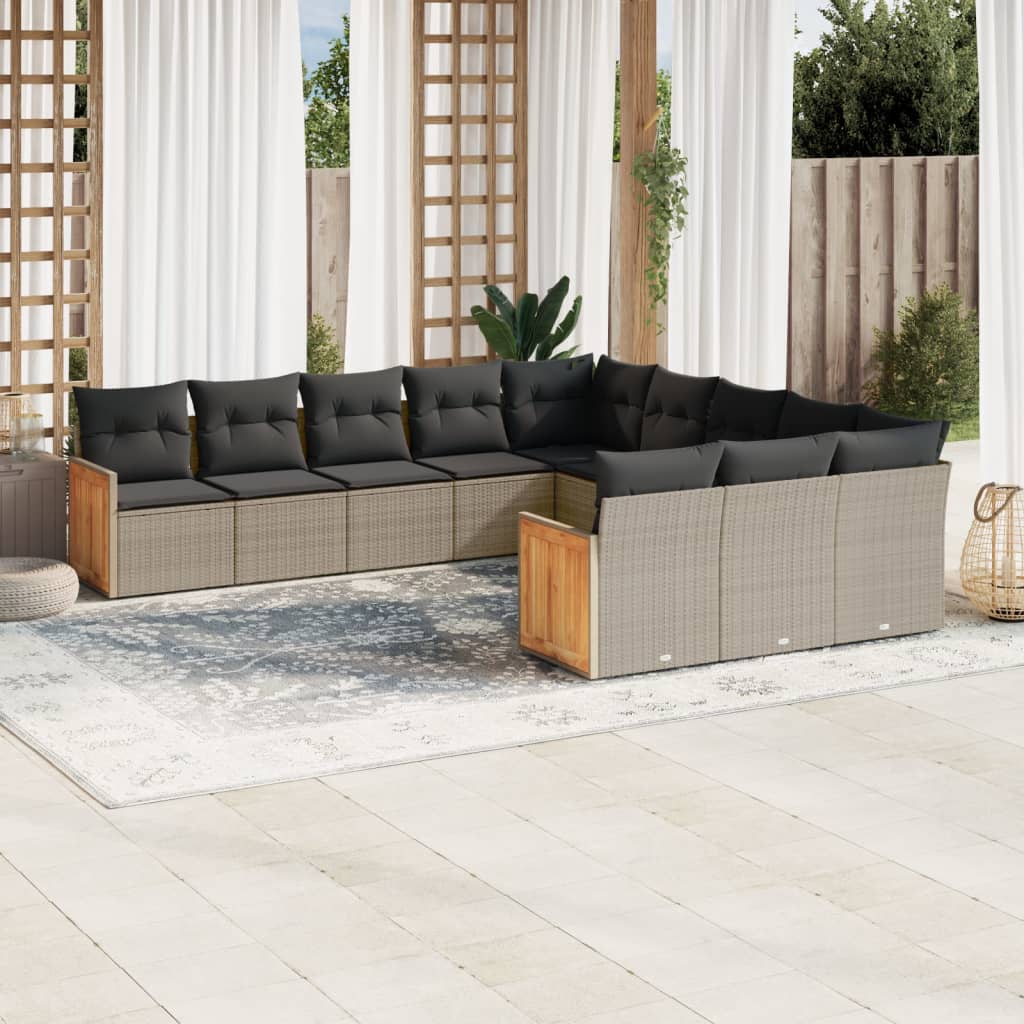 11-tlg. Garten-Sofagarnitur mit Kissen Schwarz Poly Rattan