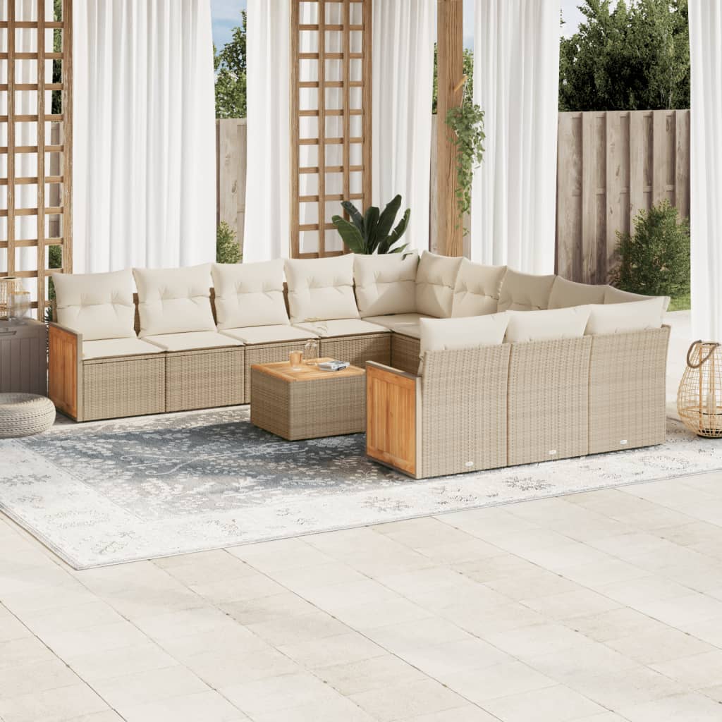 11-tlg. Garten-Sofagarnitur mit Kissen Schwarz Poly Rattan