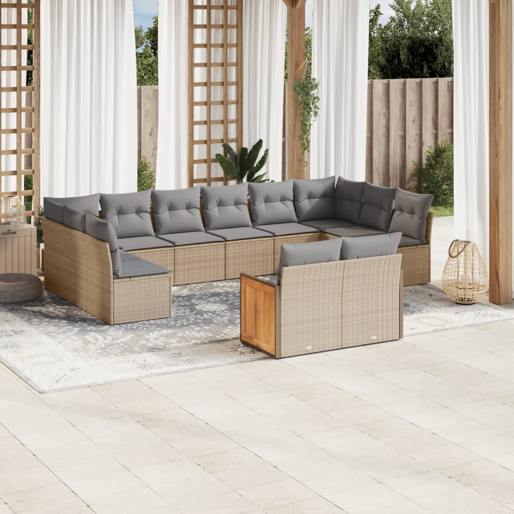 12-tlg. Garten-Sofagarnitur mit Kissen Schwarz Poly Rattan