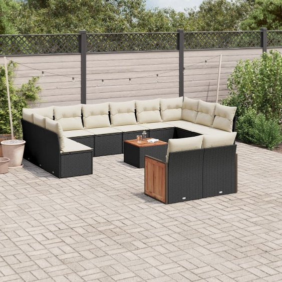 12-tlg. Garten-Sofagarnitur mit Kissen Schwarz Poly Rattan