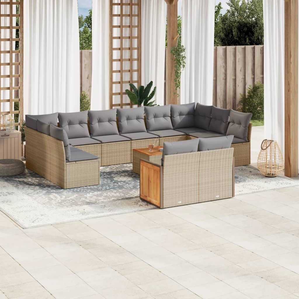 12-tlg. Garten-Sofagarnitur mit Kissen Schwarz Poly Rattan