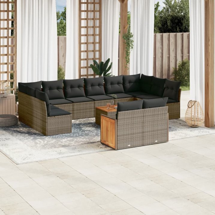 12-tlg. Garten-Sofagarnitur mit Kissen Schwarz Poly Rattan