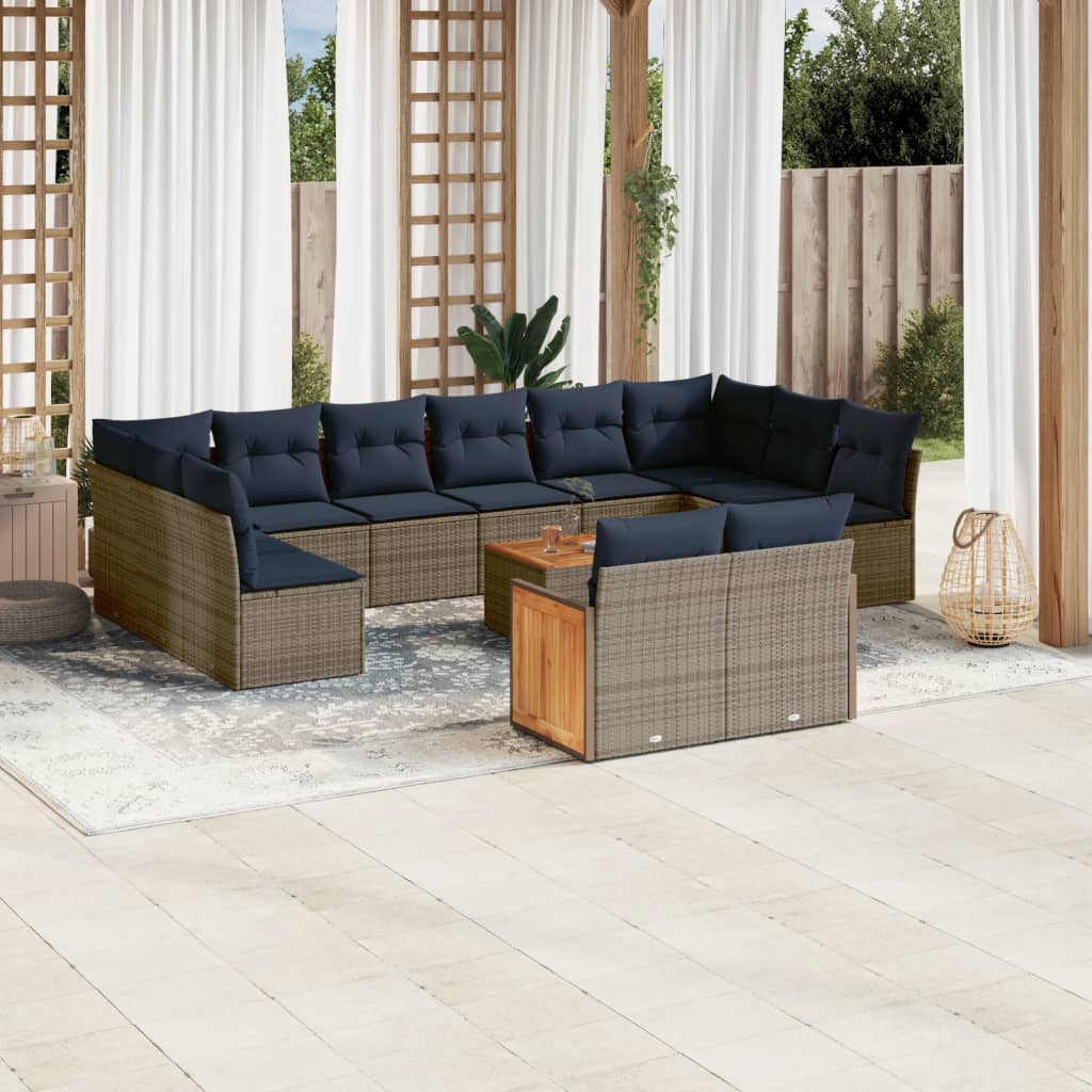 vidaXL 12-teiliges Gartensofa-Set mit Kissen, schwarzes Polyrattan