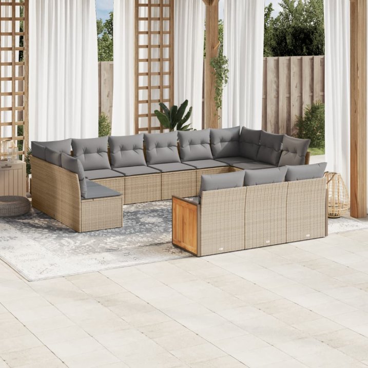 13-tlg. Garten-Sofagarnitur mit Kissen Schwarz Poly Rattan