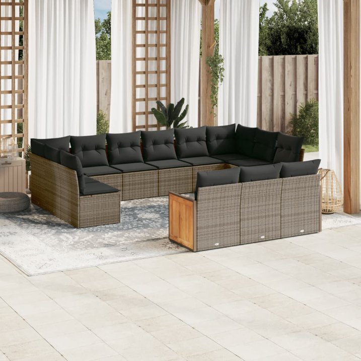 13-tlg. Garten-Sofagarnitur mit Kissen Schwarz Poly Rattan