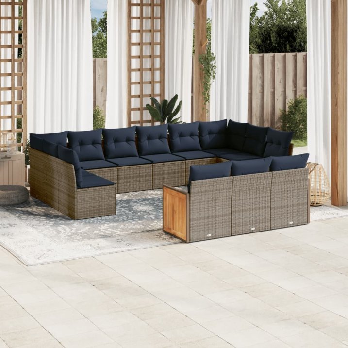 13-teiliges Gartensofa-Set mit Kissen, schwarzes Polyrattan