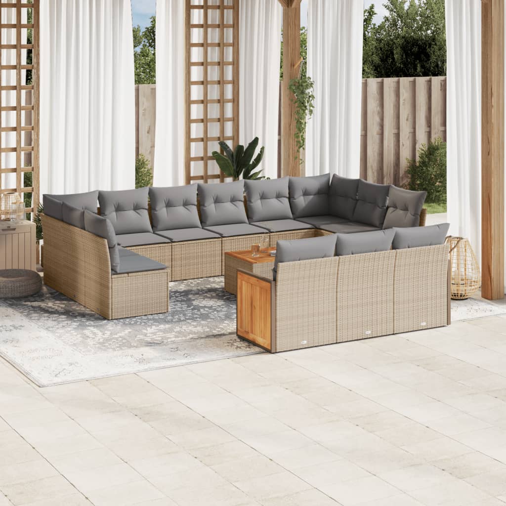 13-tlg. Garten-Sofagarnitur mit Kissen Schwarz Poly Rattan