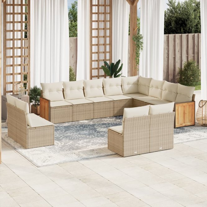 12-tlg. Garten-Sofagarnitur mit Kissen Schwarz Poly Rattan