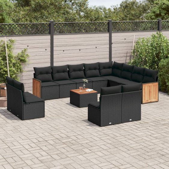 12-tlg. Garten-Sofagarnitur mit Kissen Schwarz Poly Rattan
