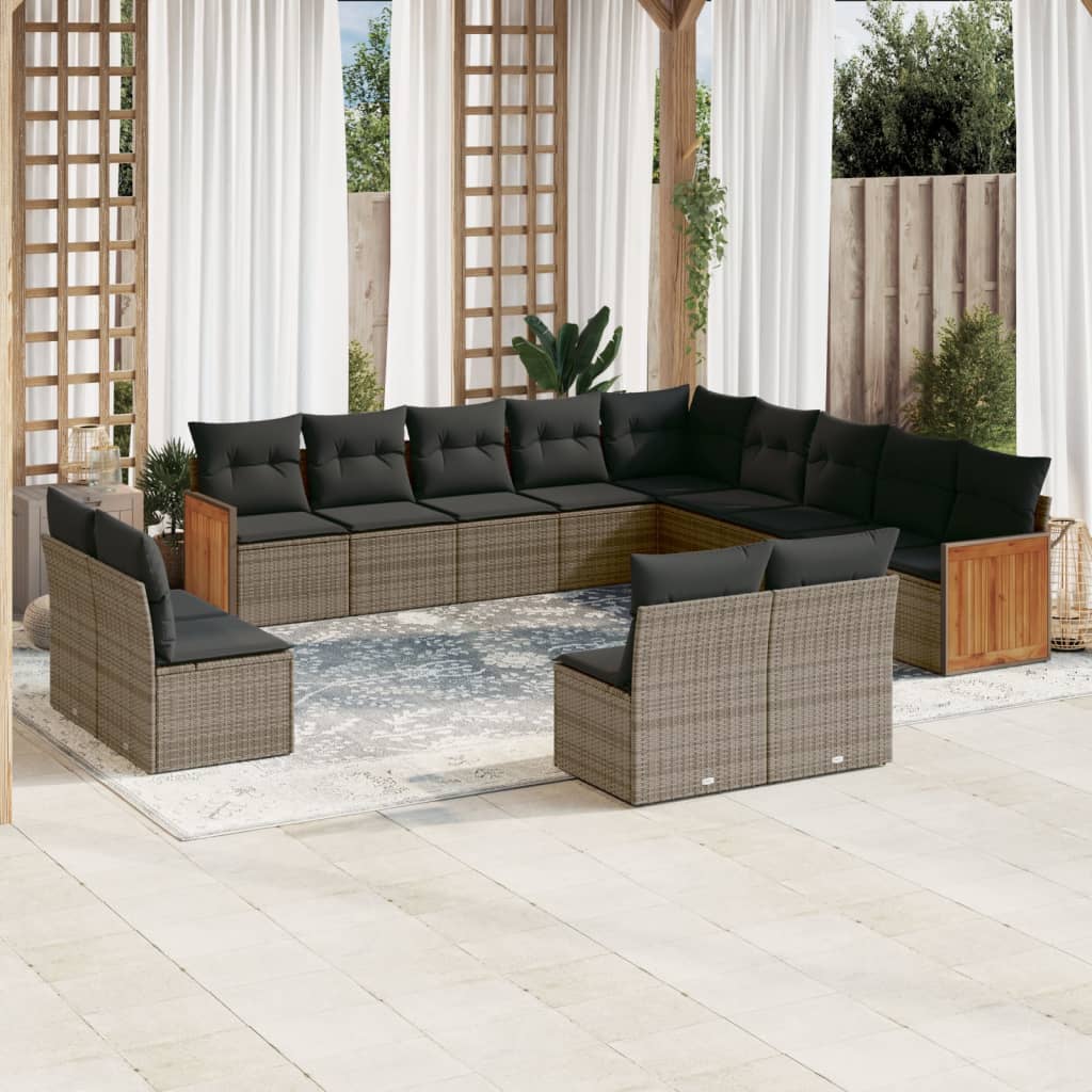 13-tlg. Garten-Sofagarnitur mit Kissen Schwarz Poly Rattan